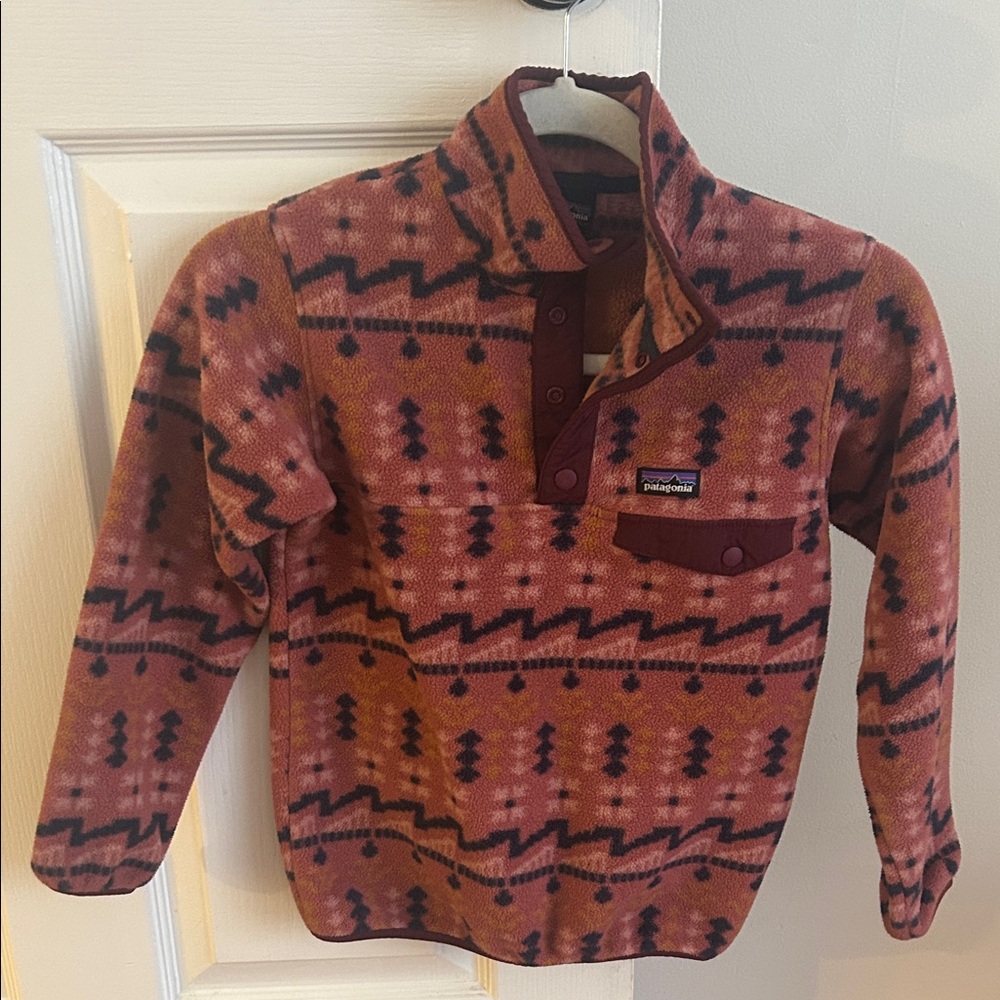 Patagonia Kids Patterned Fleece Sweatshirt - Red and Black